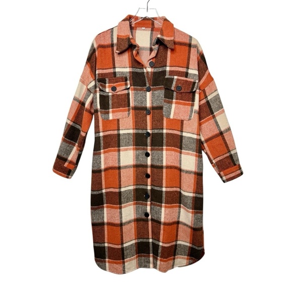 American Singer Orange Plaid Inspired By Cover Art Fall Oversized Shacket Sz M - Picture 3 of 14